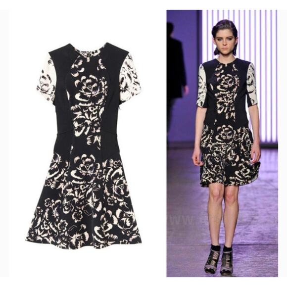 Rebecca Taylor Runway Artisanal Floral Print Blocked A-Line Silk Dress Size 6 - Picture 8 of 8